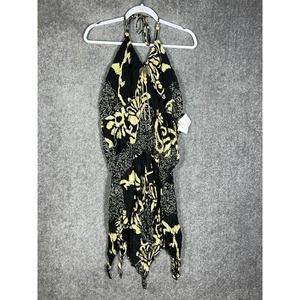 Ashley Stewart Pleated‎ Crinkle Beaded Smocked Halter Top Womens 3X Black Beige